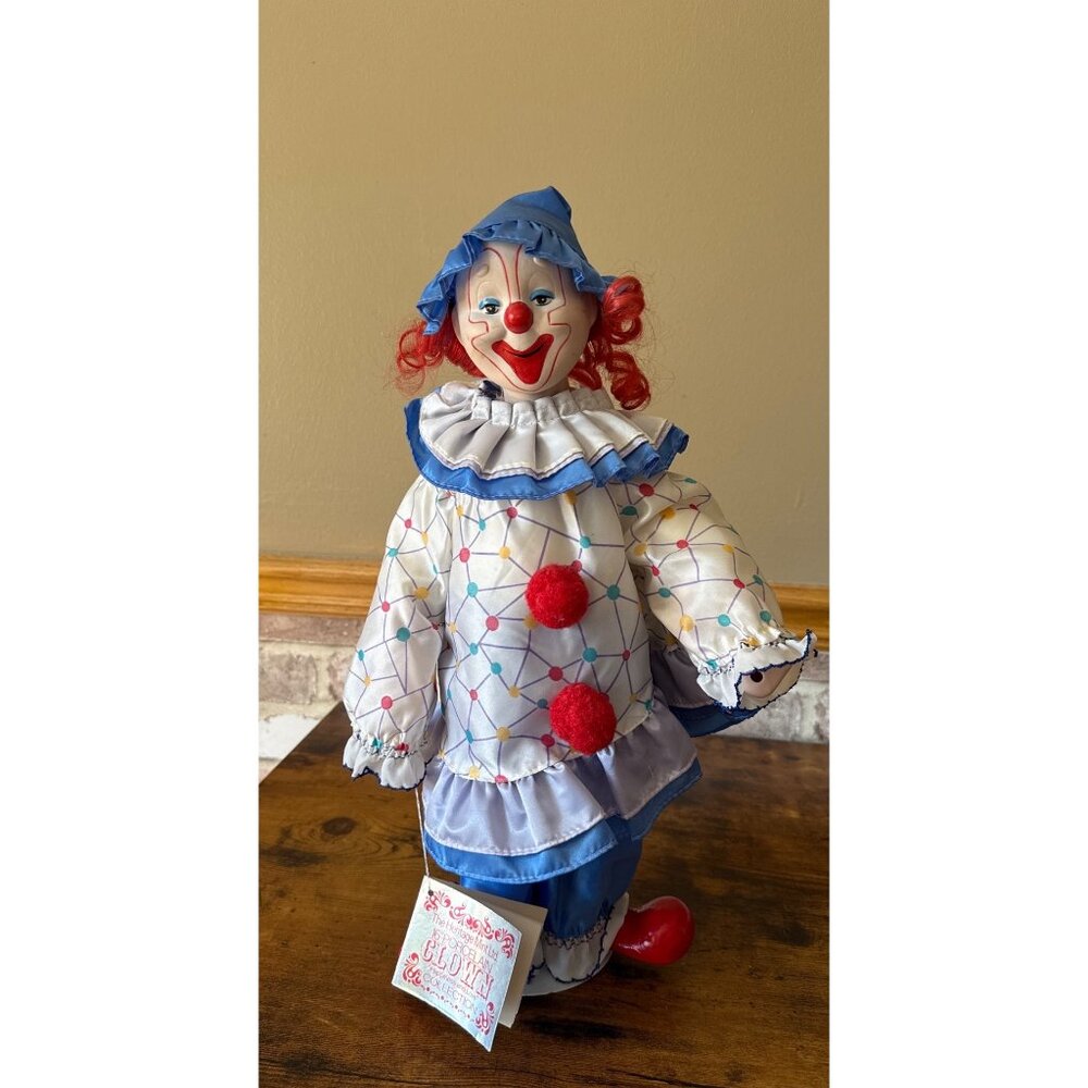 Heritage Mint Porcelain Clown Doll Blue Costume Collectible Display Red